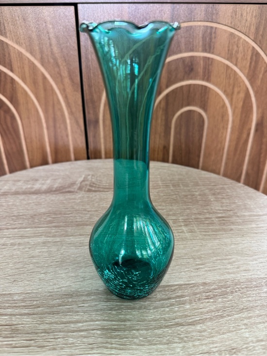 Other - Vintage Green Crackle Glass Bud Vase - Decorative Home Accent